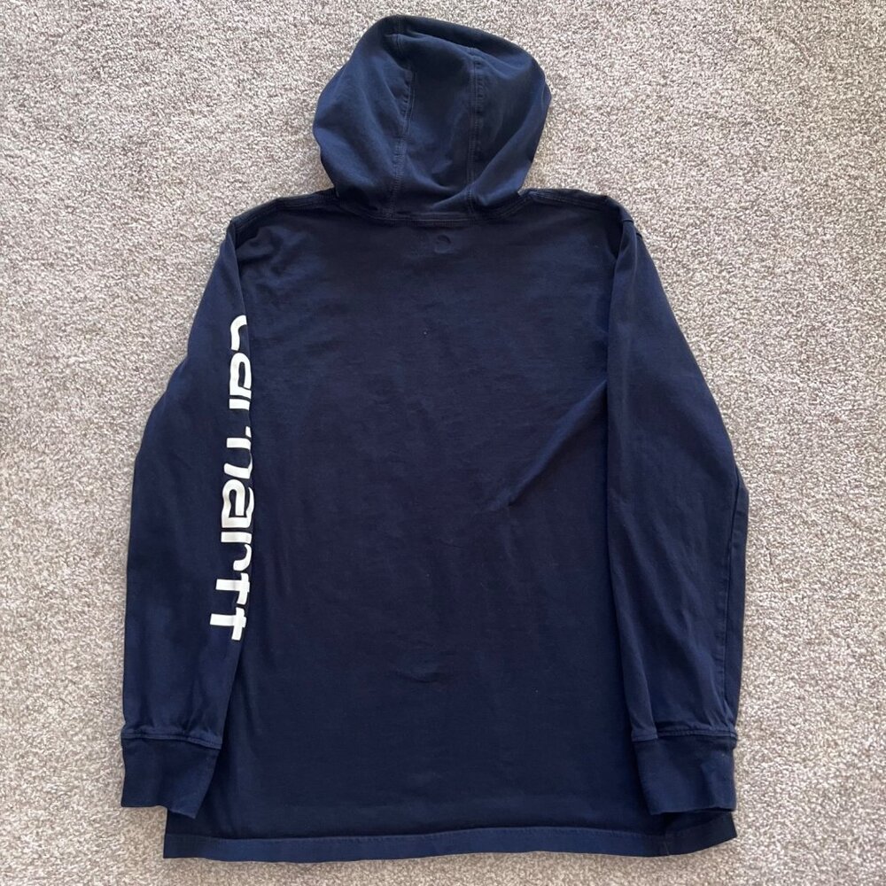 Carhartt Navy Blue Hooded Long Sleeve 100% Cotton L - Picture 2 of 7